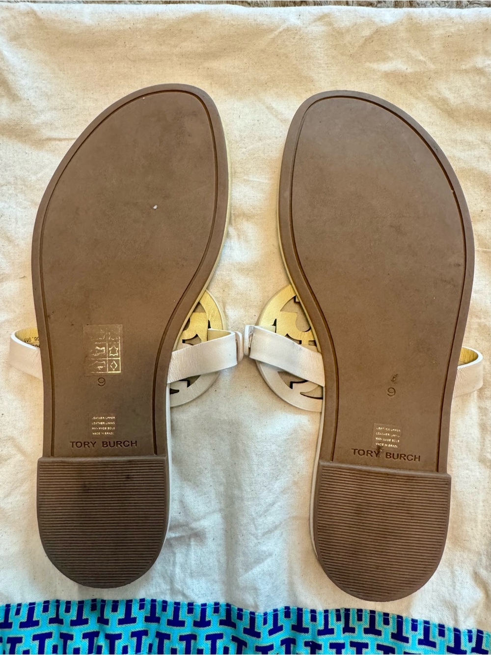Tory Burch Cream and Tan Miller Logo Thong Sandals - Picture 3 of 3